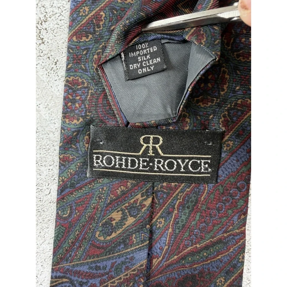 ROHDE-ROYCE Tie Mens One Size Green 100% Silk Pointed Paisley Jacquard